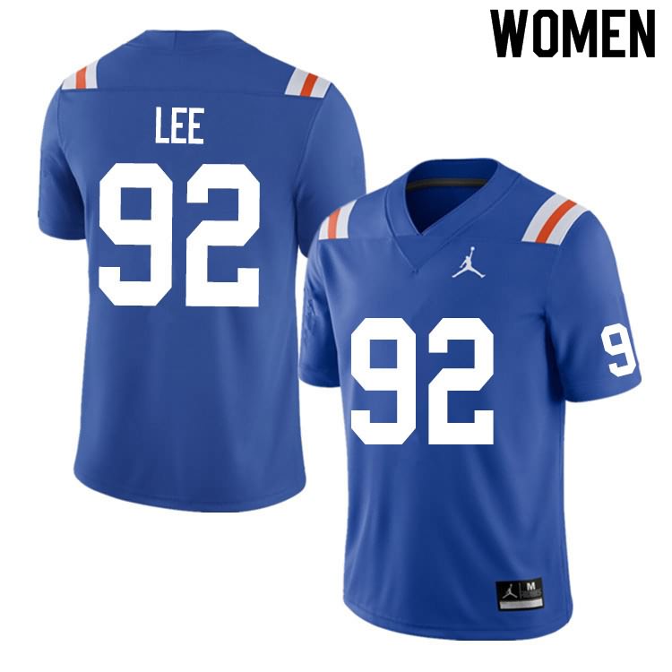 Women's NCAA Florida Gators Jalen Lee #92 Stitched Authentic Nike Blue Throwback College Football Jersey MOD5265OE